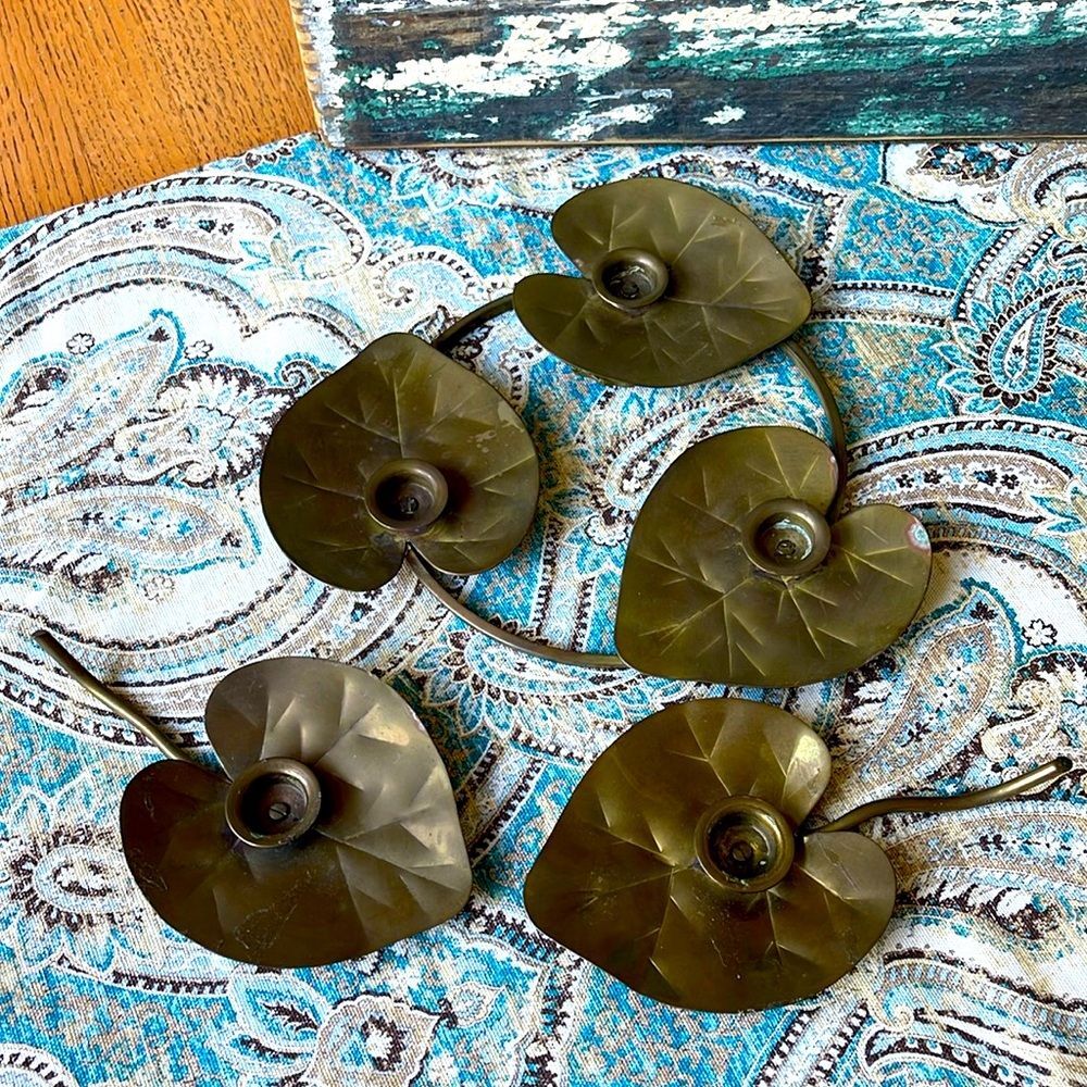 Brass Lily Pad candle holders set of three taper